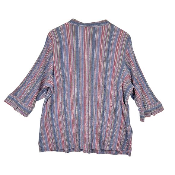 Essentials 18/20 Striped Button Down Blouse Crinkle Gauzy 3/4 Sleeve Coastal - Picture 3 of 8